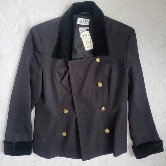 NWT Vintage Apart Impressions Double Button Velvet Trim Jacket Blazer Spiegel 8 - Picture 1 of 10